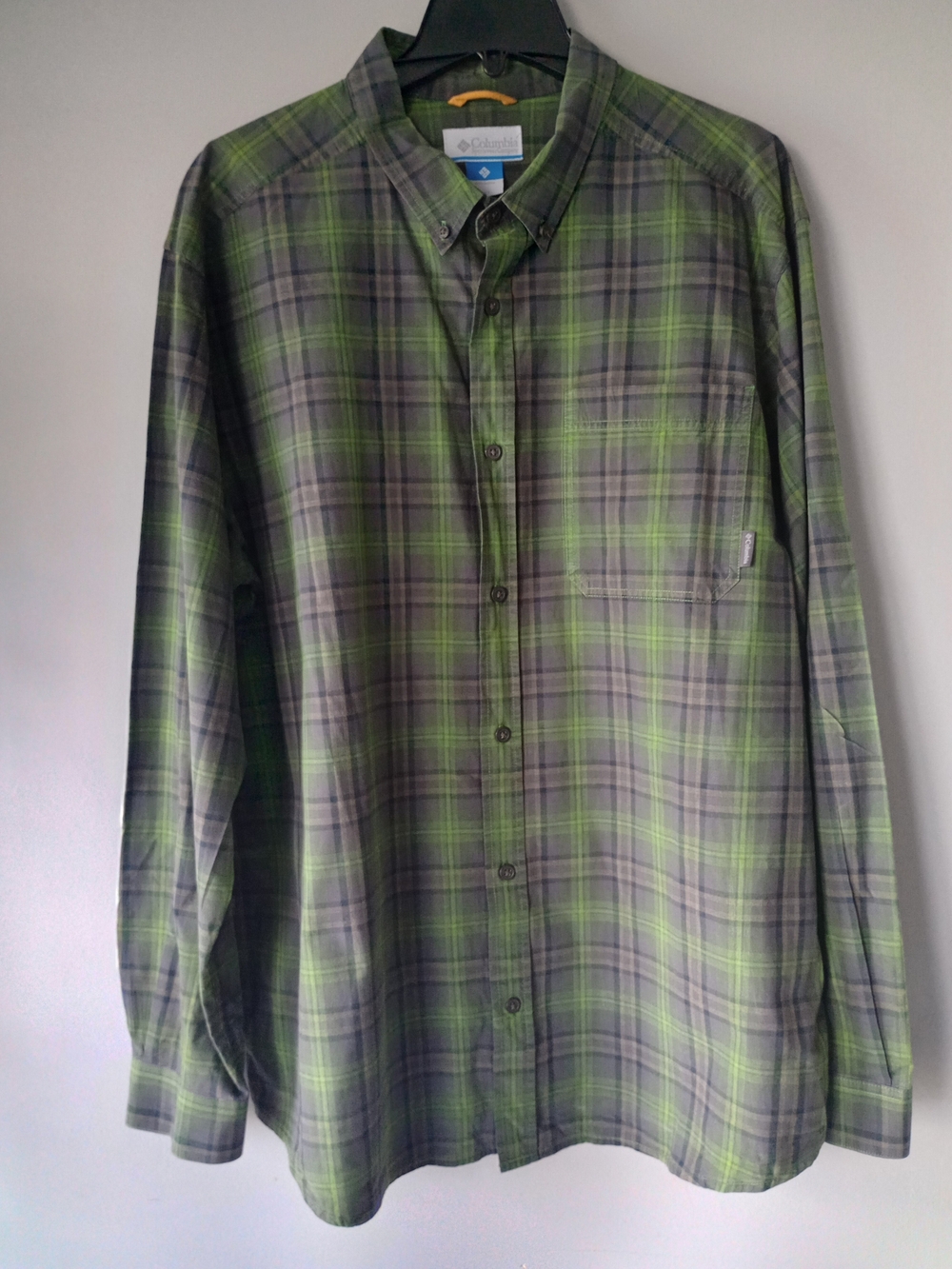 Columbia Men Long-Sleeve Green Black Plaid Button-Down Shirt XXL Outdoor Grunge